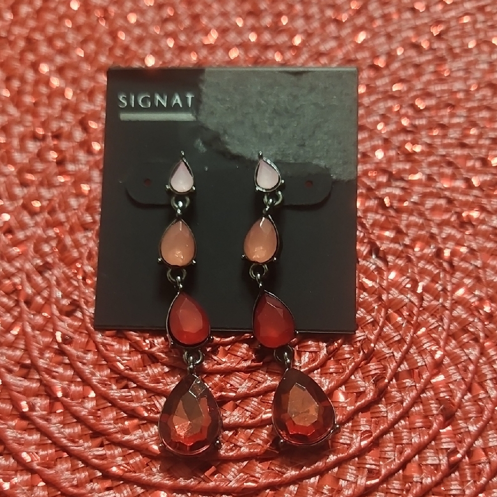 Signature Studio Pink to Red Teardrop Dangle Earrings